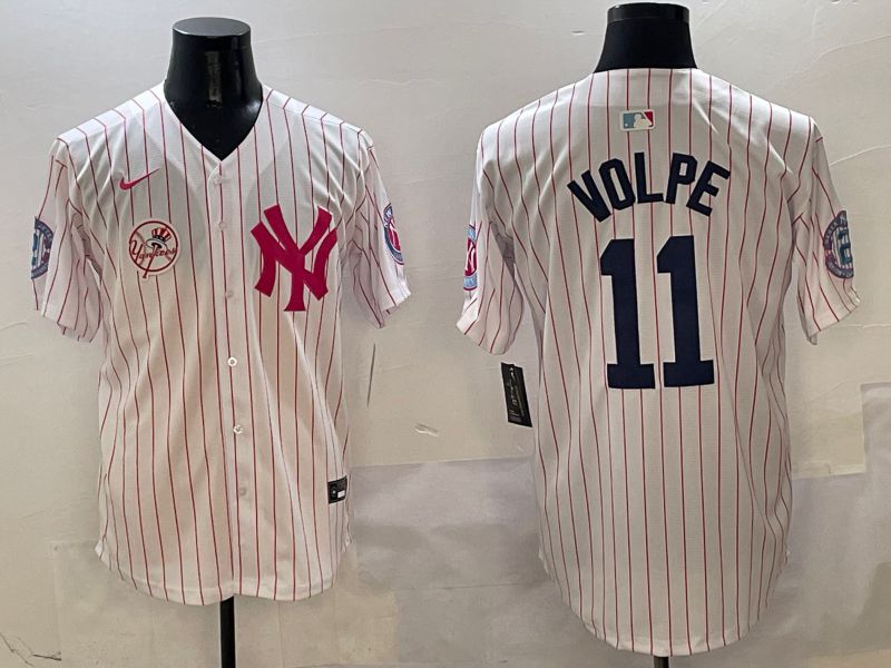 Men New York Yankees #11 Volpe White Stripe Jointly Name Nike 2025 MLB Jersey style 7->new york yankees->MLB Jersey